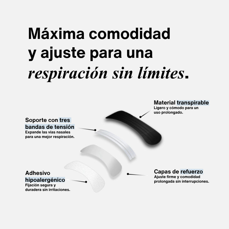 Tira nasal Be Hermetic para mejorar el flujo de aire y la respiración durante el ejercicio y el descanso.